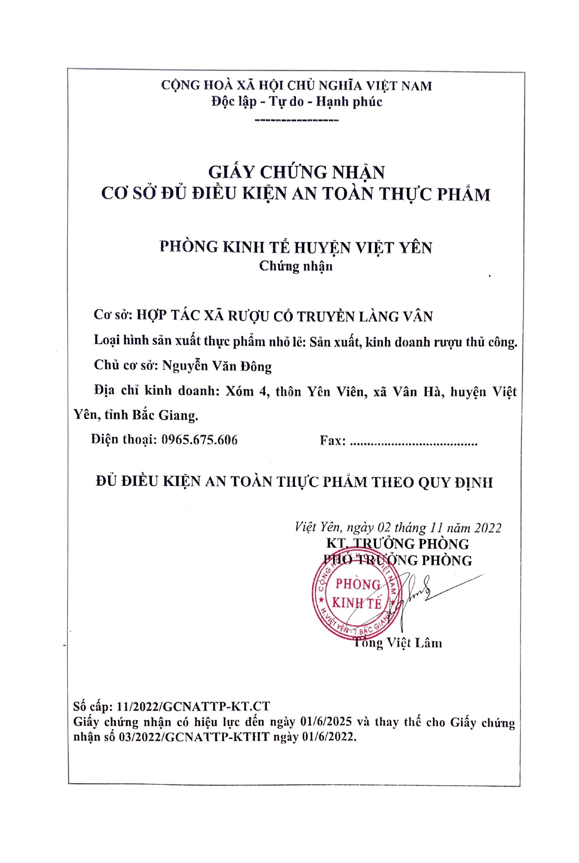 giay chung nhan vsattp ruou lang van